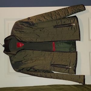 Esprit Quilted Zip Front Faux Leather Trim Medium Dark Green | Black